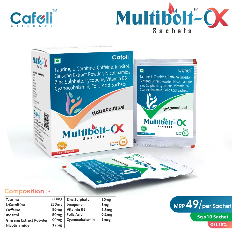 Taurine 500mg + L-Carnitine + Caffeine + Inositol Sachet | Energy & Vitality Support | Best Price for PCD Pharma Franchise in Pune